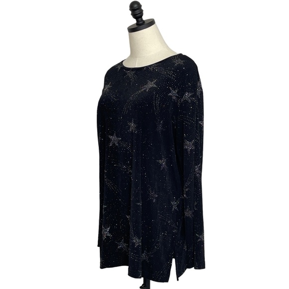 Quacker Factory Long Sleeve Top Black with Silver Shooting Stars Size Large - Picture 4 of 11